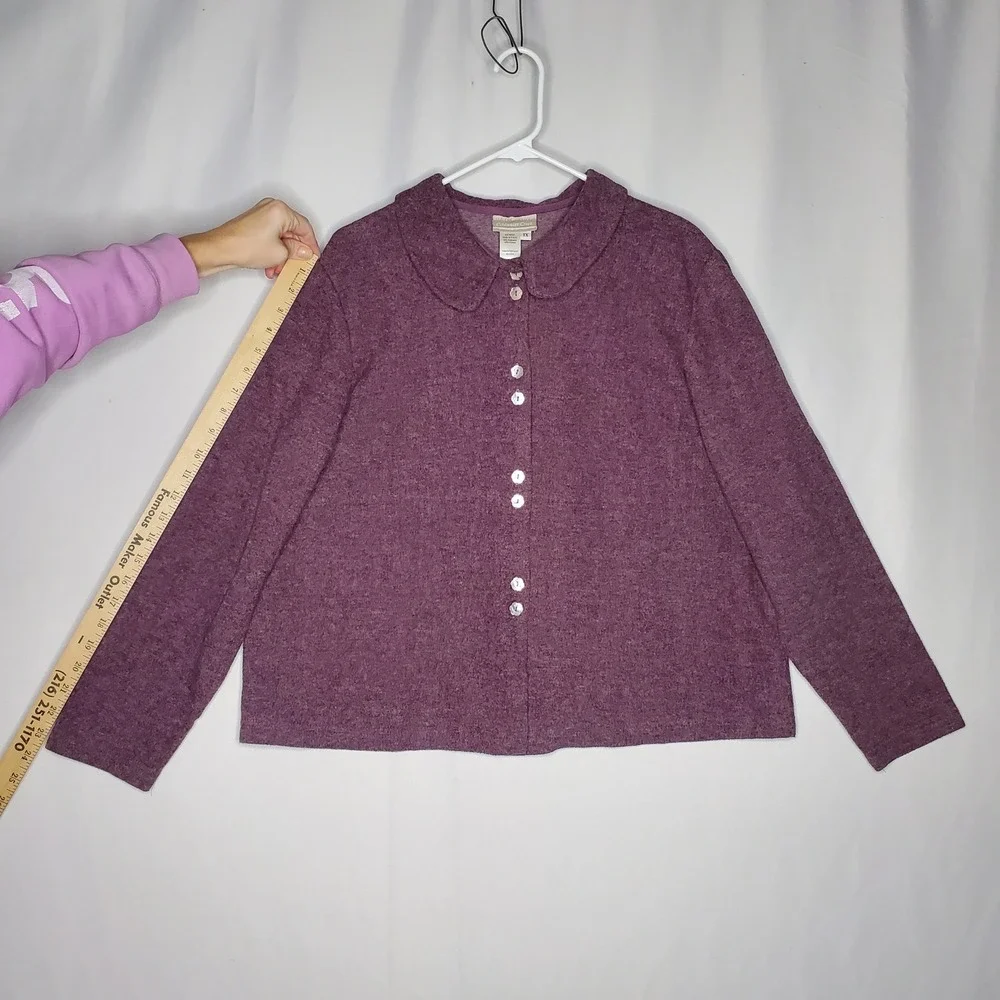 Coldwater Creek Womens 1X Purple Heather Knit Skirt Cardigan Top Set Midi H13534